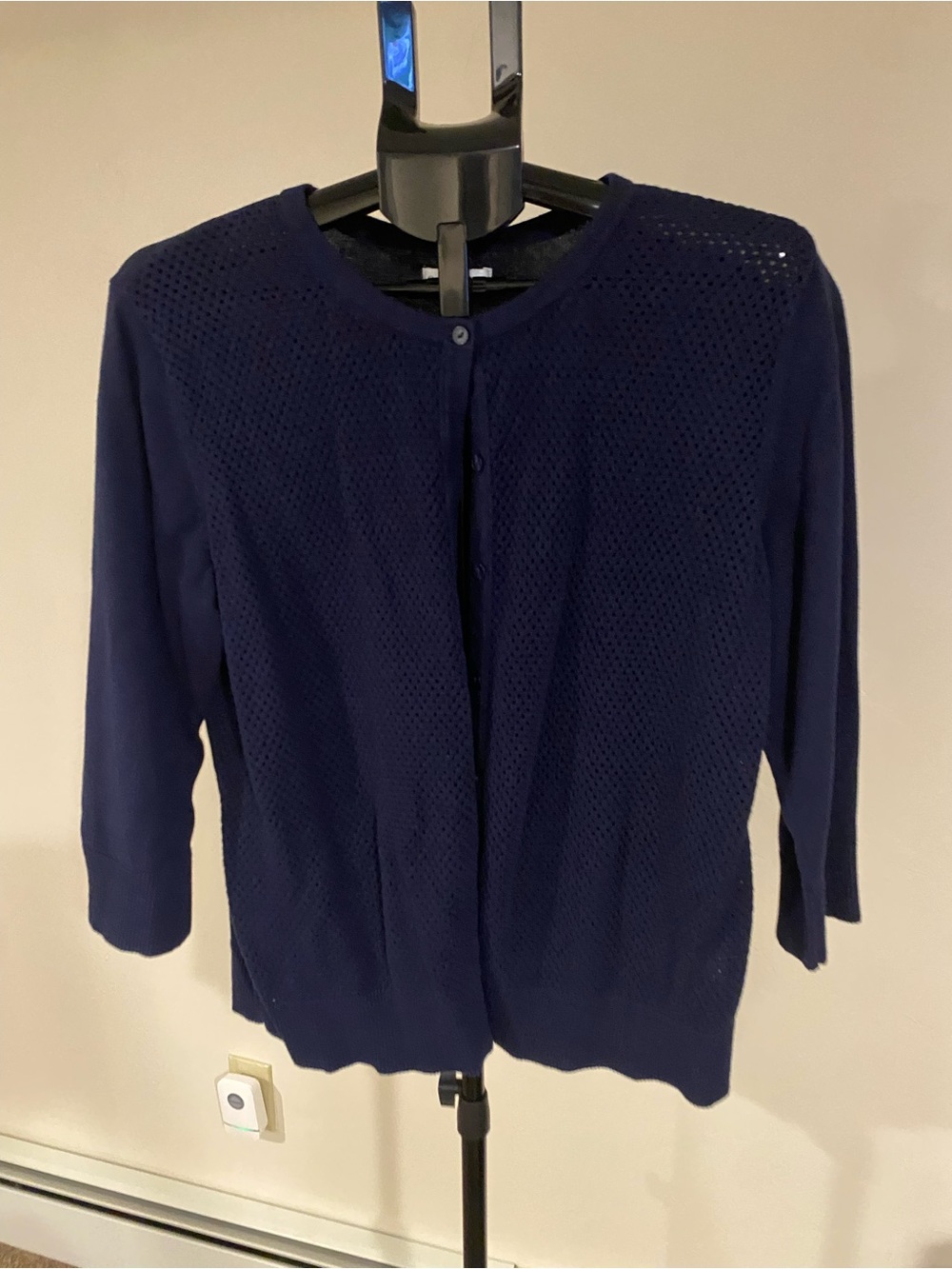 croft & barrow Navy Openwork Button-Front Cardigan
